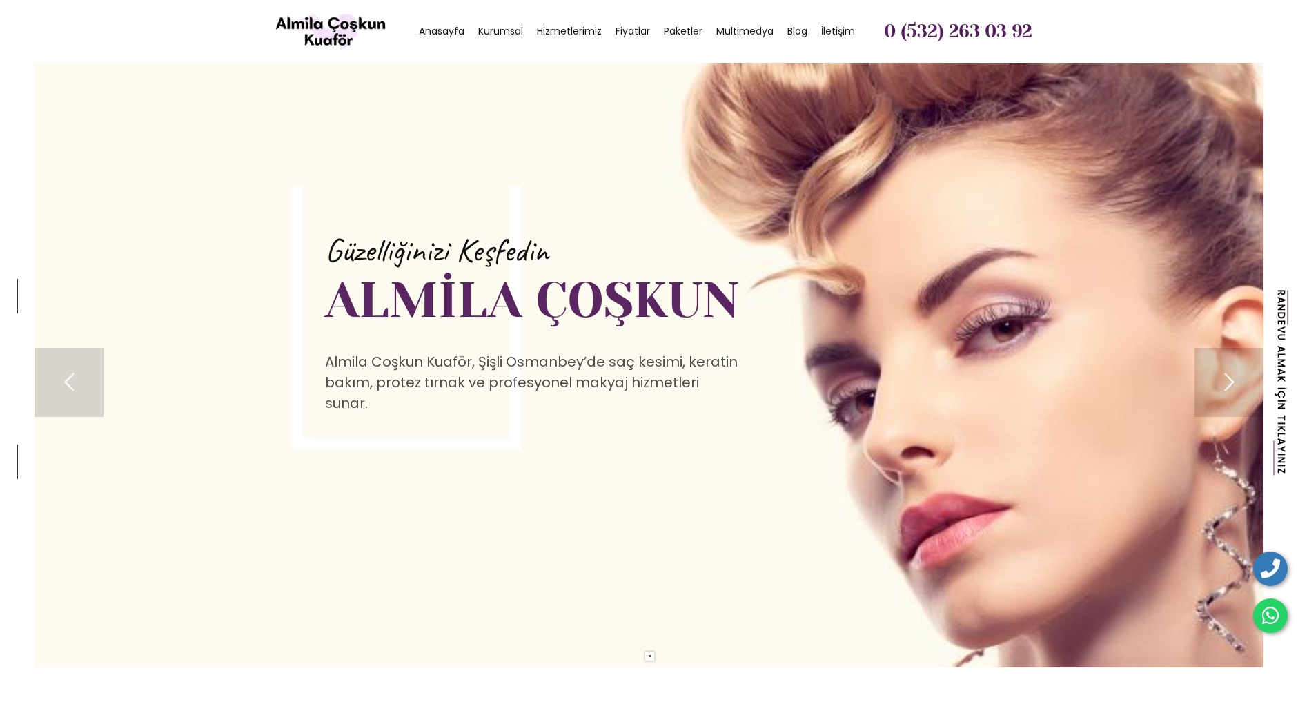 Almila Çoşkun Kuaför web sitesi ekran görüntüsü