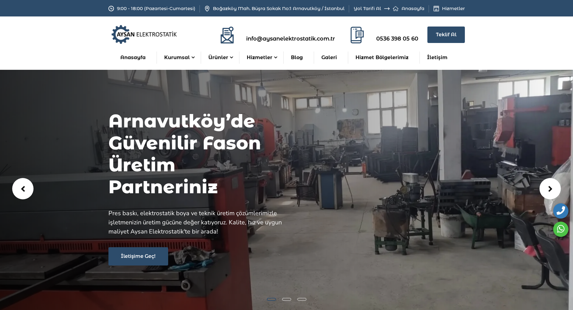 Aysan Elektrostatik web sitesi ekran görüntüsü