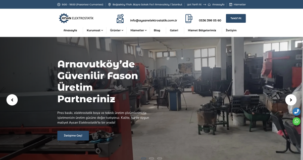 Aysan Elektrostatik web sitesi
