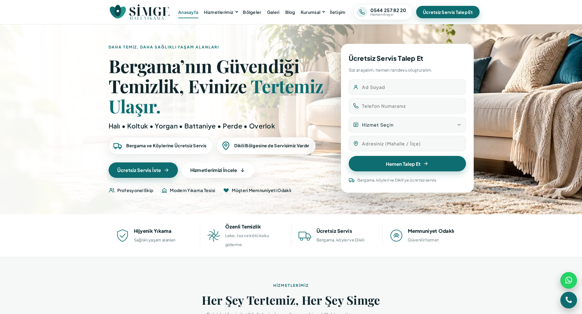 Simge Halı Yıkama web sitesi ekran görüntüsü