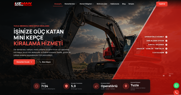 Uzman Mini Kepçe Kiralama web sitesi
