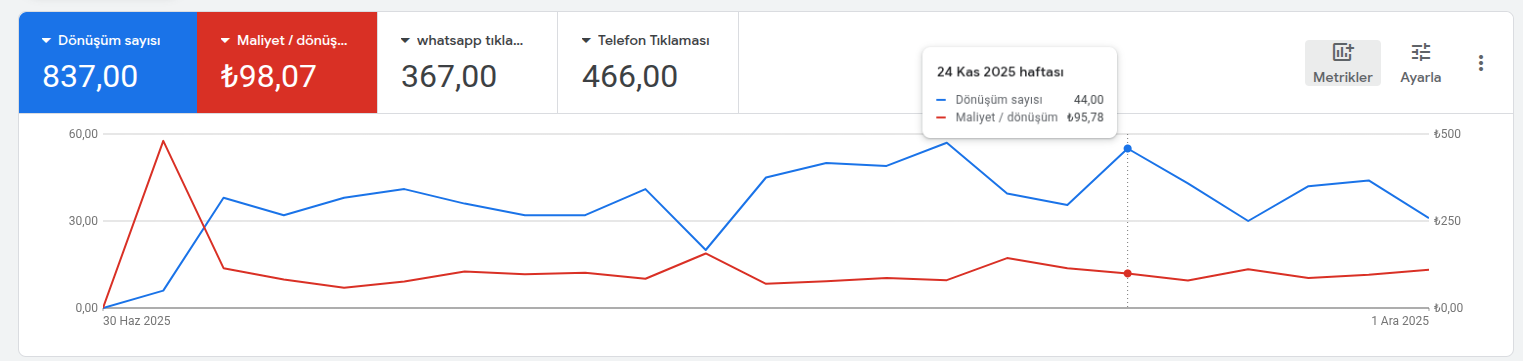Duşakabin Google Ads Dönüşüm Raporu