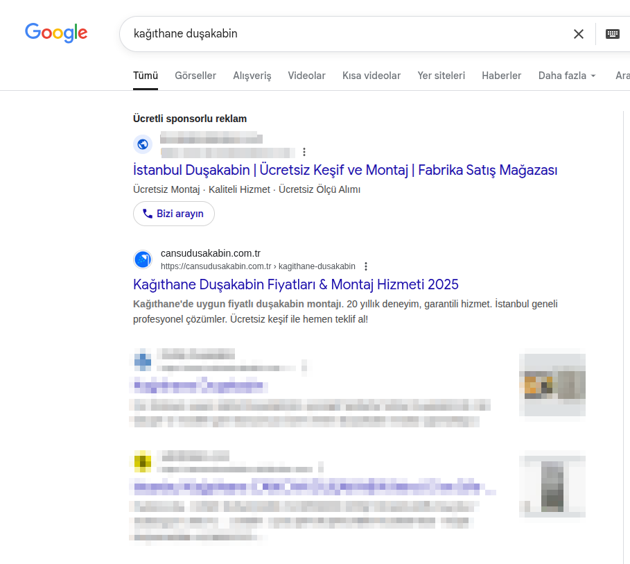 Duşakabin Google Organik Arama Sonuçları