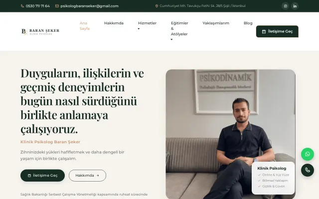 Klinik Psikolog Baran Şeker web sitesi